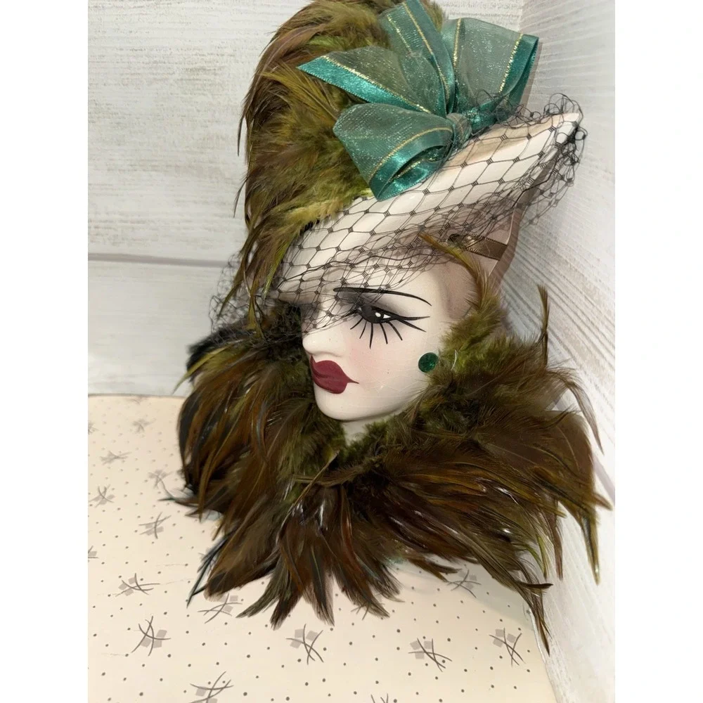 Unique Creations Art Deco Roaring 20s Lady Face Mask Wall Hanging Feather Hat